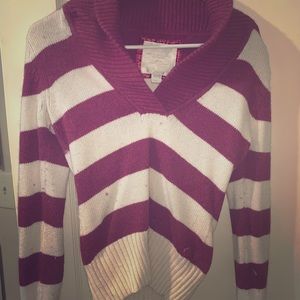 American Eagle pop collar pink striped sweater
